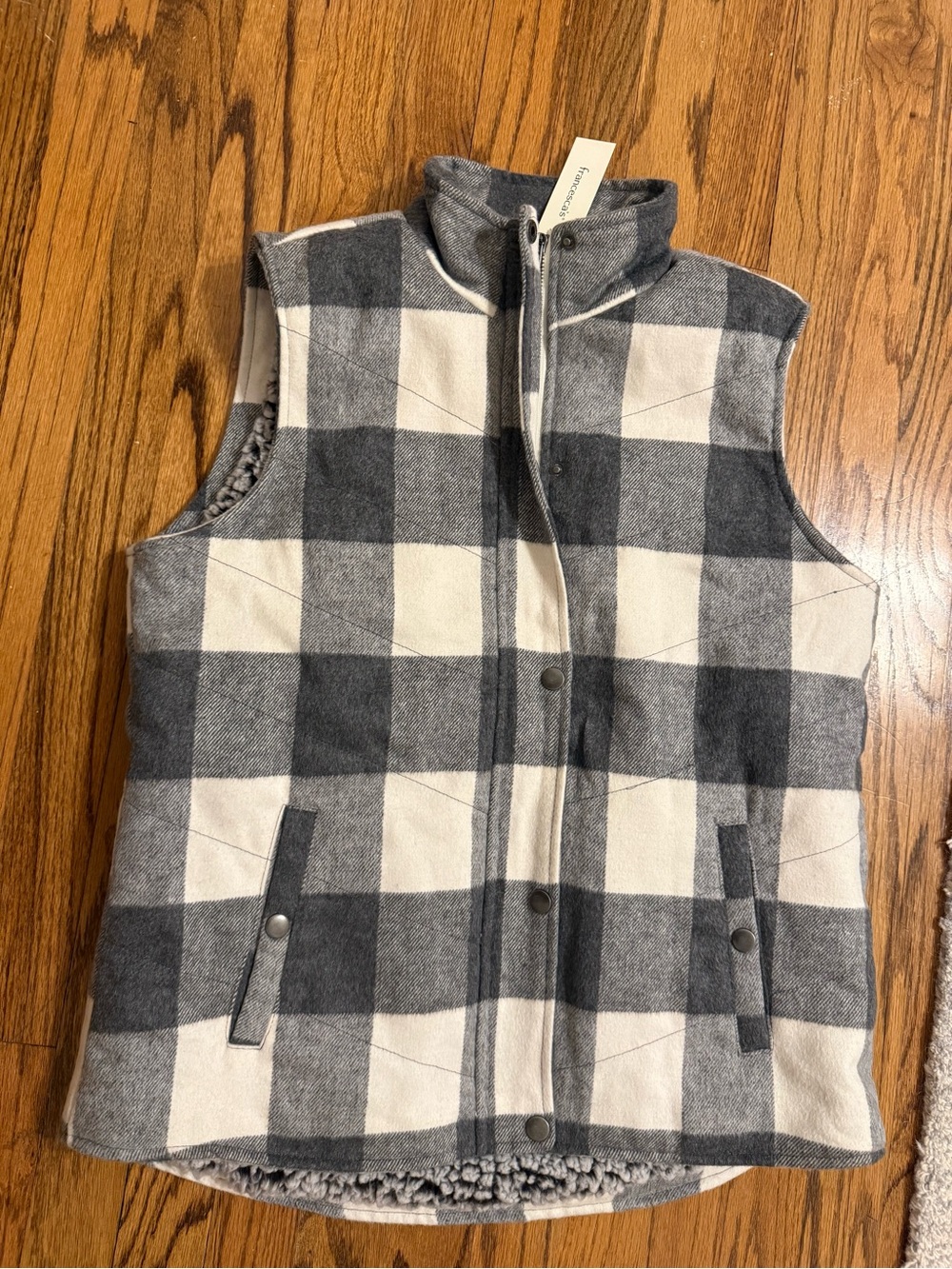 Francesca's Collections Gray & Cream Buffalo Check Sherpa-Lined Vest